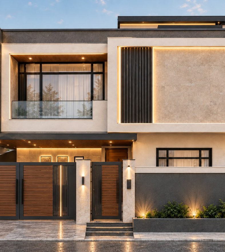 House front elevation by ZK Architects and Builders