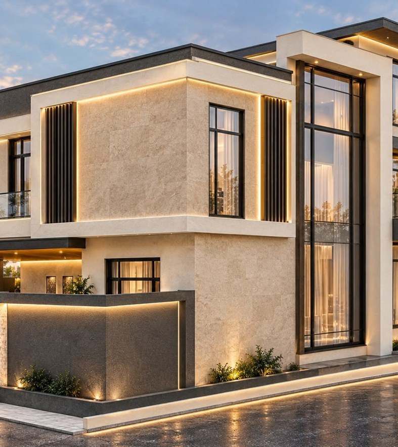Corner house design by ZK Architects and Builders